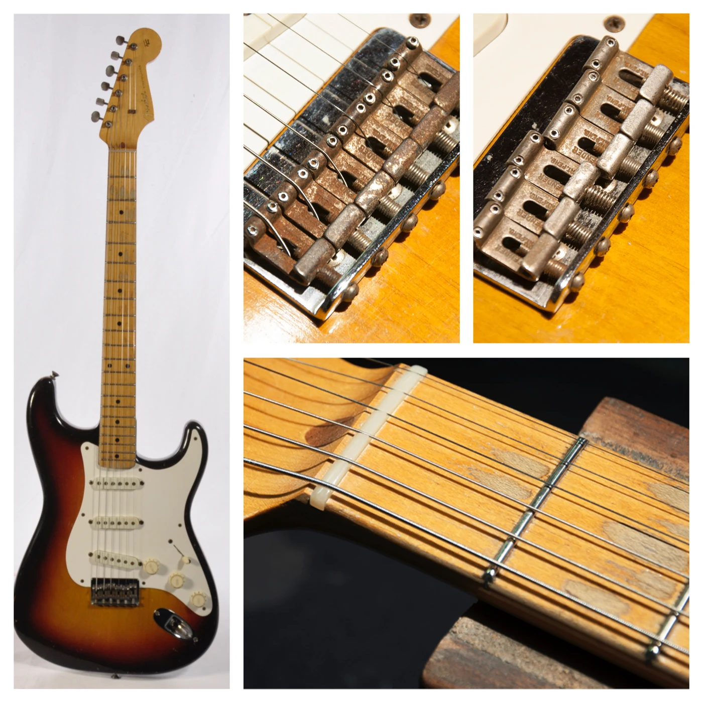 1958 Stratocaster restoration and bridge before and after